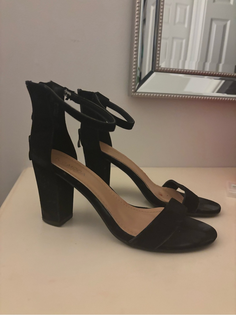 TOP Moda Black Suede Ankle-Strap Block Heels